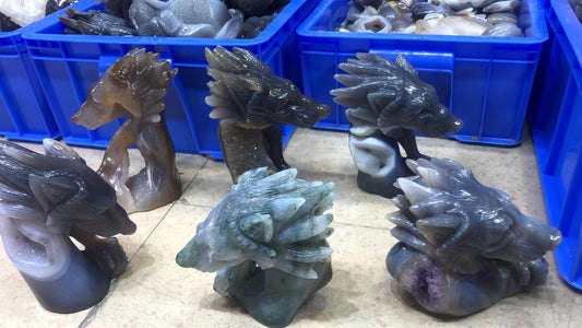 Drusy agate wolf head assorted size