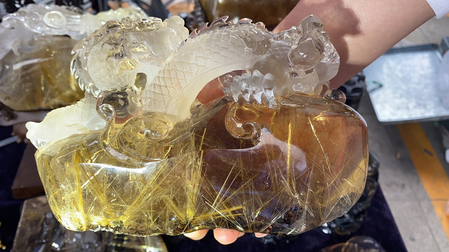 Gold hair rutilated quartz dragon
