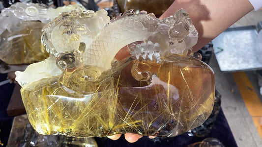 Gold hair rutilated quartz dragon