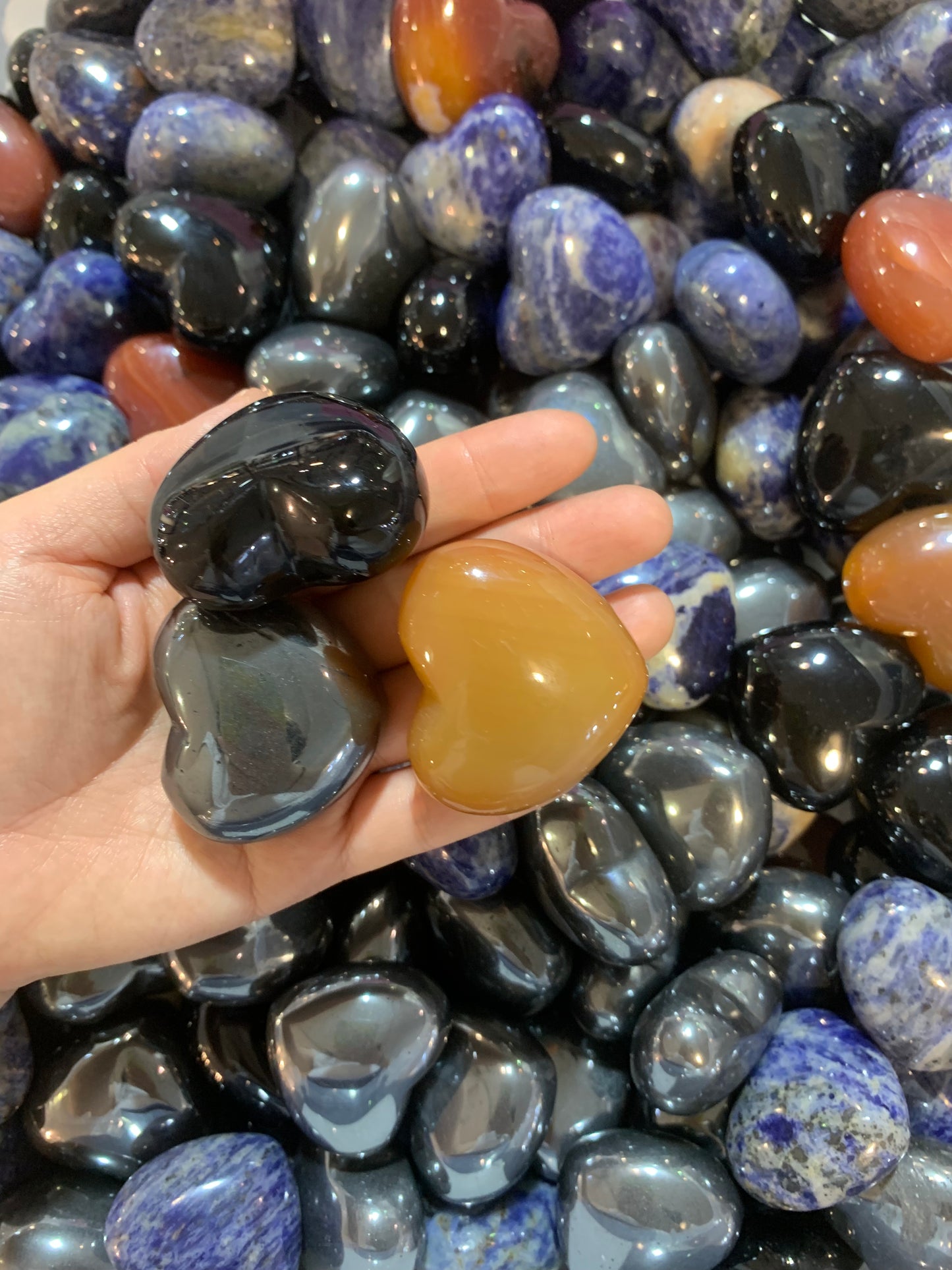 Onyx, Hematite, Carnelian, Sodalite,  heart 45mm