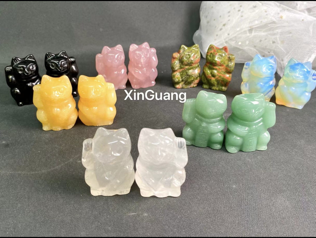 Assorted stone Lucky cat 2-inch