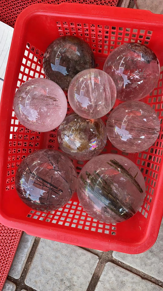 Black and Gold hair rutilated quartz assorted size sphere