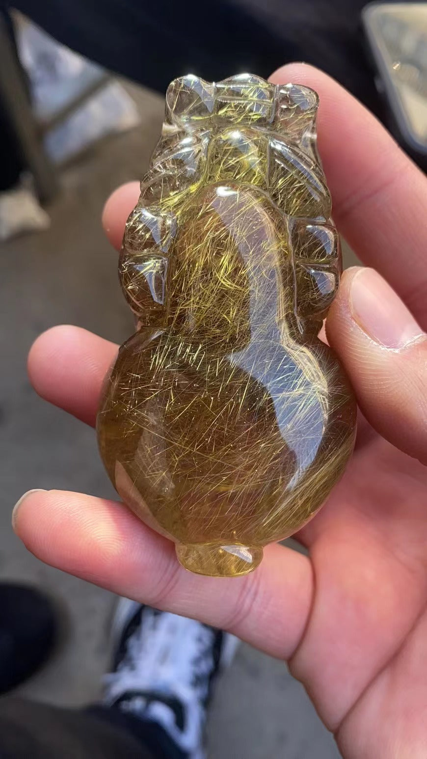 Gold hair rutilated quartz money frog